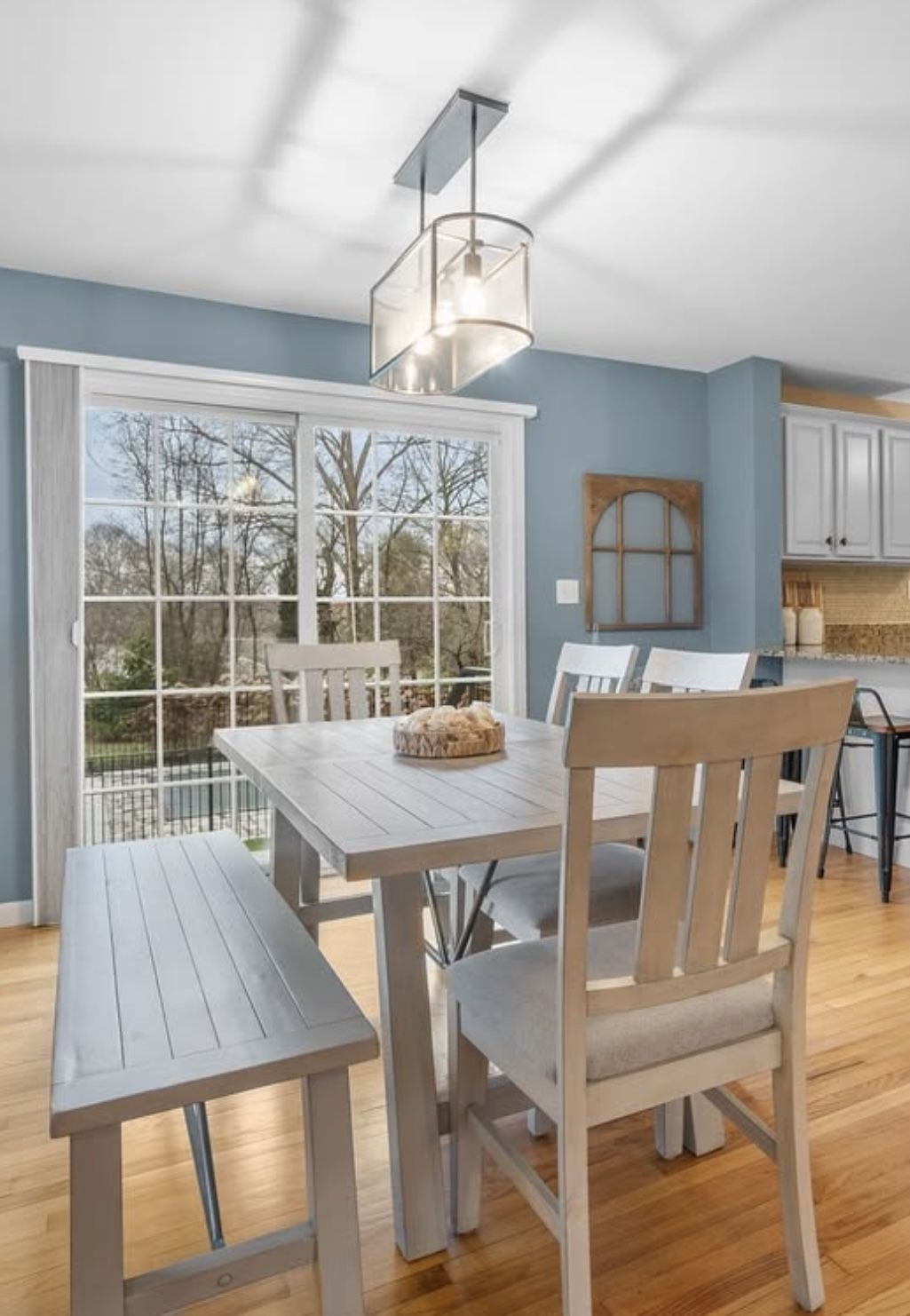 Ivory Hardwood Table, Bench, and Chairs