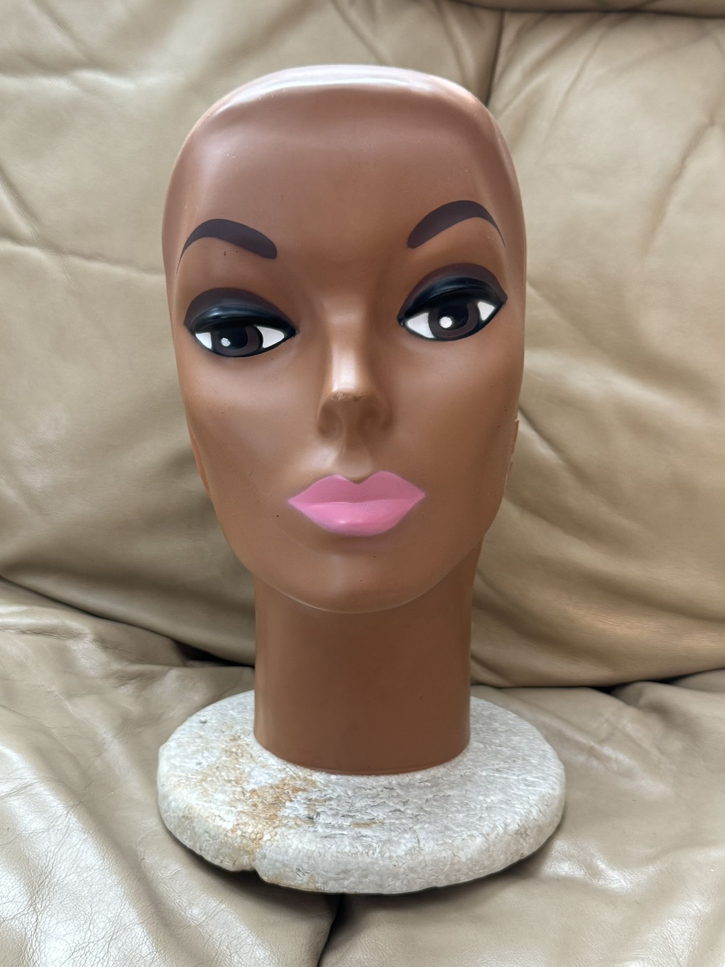 Vintage 1960’s Mannequin Head Styrofoam & Plastic Art Deco Wig Stand Brown Eyes