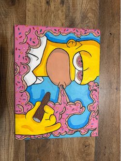 12”x 9” Hand-Painted Homer Simpson Pop Art Canvas