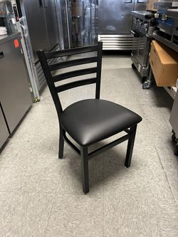 Restaurant Chair w/ Ladder Back - Black Vinyl Seat w/ Black Powder Coated Steel Frame