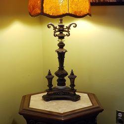 Vintage Lamp With Suede Lampshade 