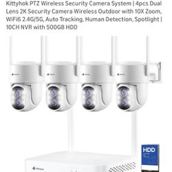 Kittyhok PTZ Wireless Security Camera System | 4pcs Dual Lens 2K Security Camera Wireless Outdoor with 10X Zoom, WiFi6 2.4G/5G, Auto Tracking, Human D