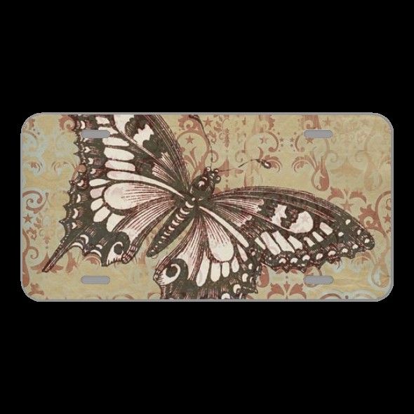 License Plate Novelty Car Front Butterfly Red Curl Red Pink