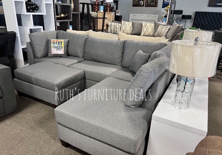 3-pc Sectional Sofa With Ottoman Grey Fabric