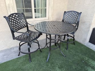 Patio,Outdoor furniture,Barstools Set,2 swivel chairs with cushions,Table.