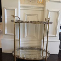 Vintage Gold Brass Bar Cart – 2-Tier Mirrored Hollywood Regency Style