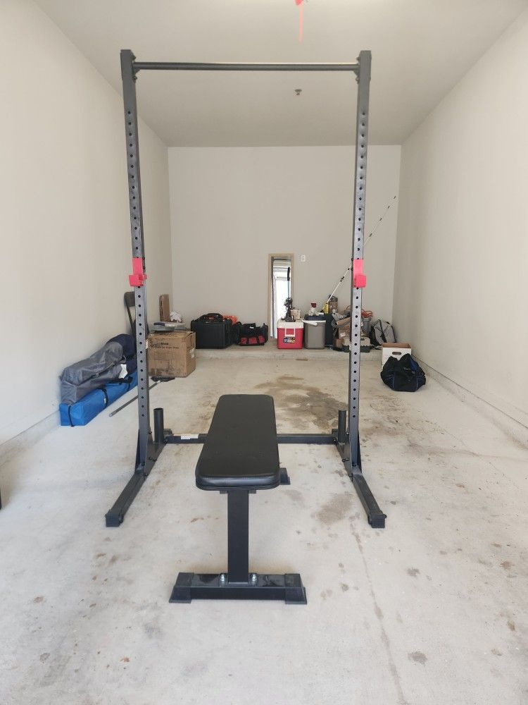 Adjustable Squat Rack With Flat Bench
