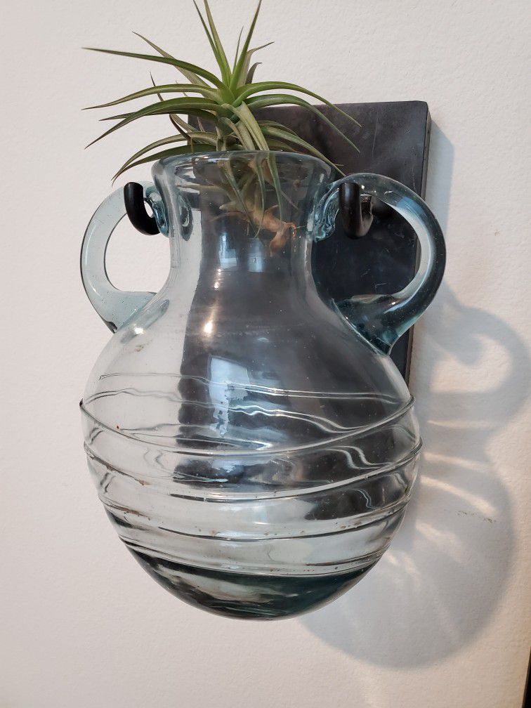 Wall Sconce Vase Handblown Glass On Black Metal