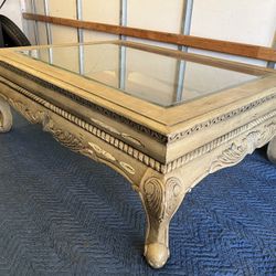 French Imperial Style Wood & Glass Coffee Table