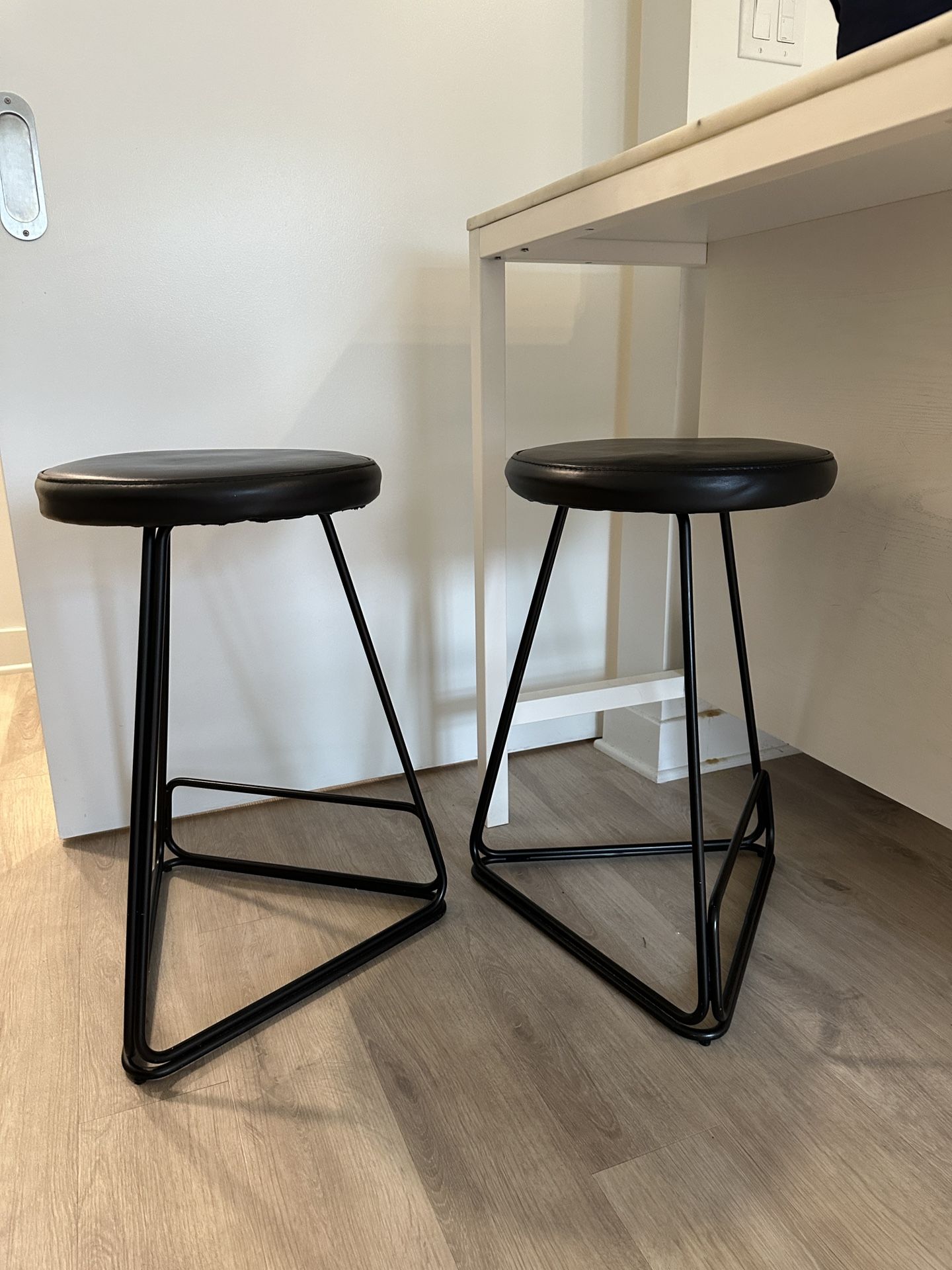 Black leather counter stools (2)