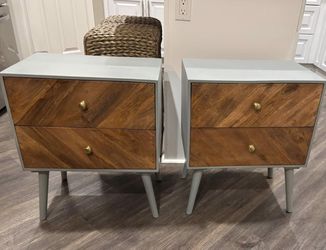 Set Of 2 Handcrafted Mango Wood Cabinet with 2 Drawers, Boho and Mid-Century Style, Durable MDF Frame, 24" Tall
