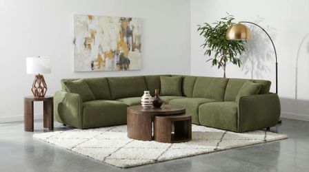 L-Shape 5-piece Chenille Upholstered Modular Sectional Sofa Green Couch Sillon Seccional 
