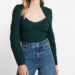 EXPRESS Ribbed Scoop Neck Long Sleeve Sweater Green XL