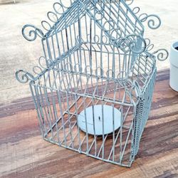 CUTE SHABBY CHIC METAL BIRDCAGE CANDLE HOLDER 