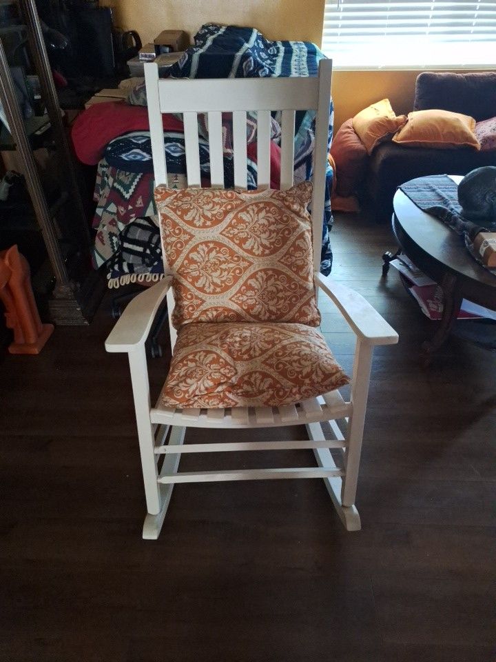 White Rocking Chair With Orange Cushions