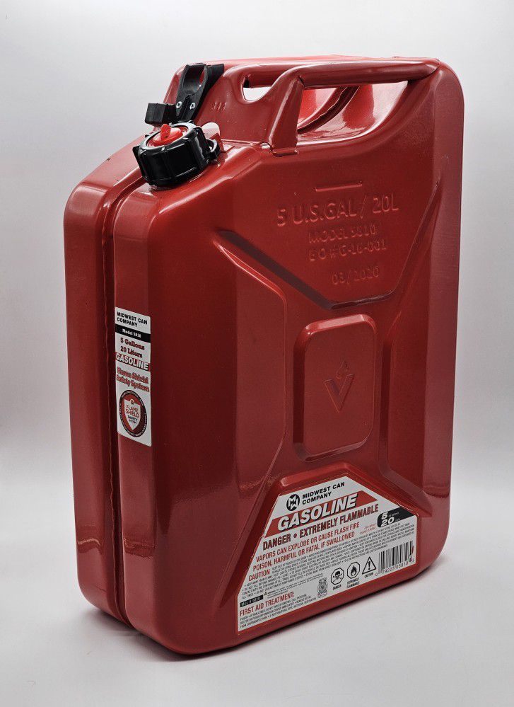 Midwest Metal Jerry Can 5 Gallon - Flame Shield System Spill Proof Spout #5810