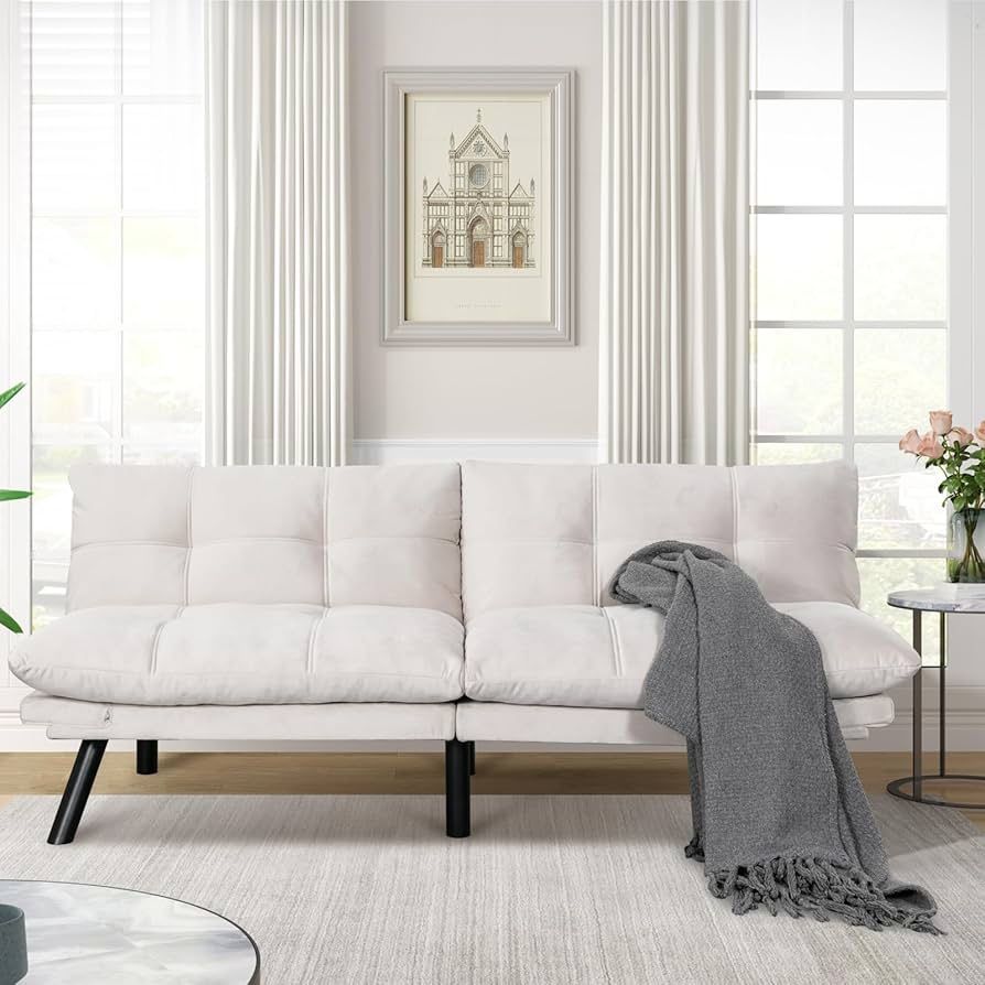 67” Velvet Futon Sofa Bed Convertible Small Upholstered Couch 2-Seat Loveseat Sleeper with Adjustable Backrest and Armrest for Small Space Apartment,G