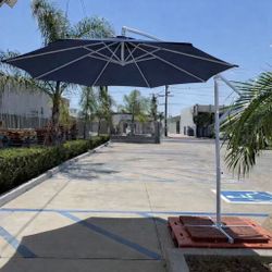 New In Box 10 Feet Offset Cantilever Outdoor Patio Umbrella With Cross Stand Required Counter Weight Tan Color 