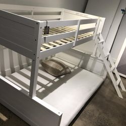 Twin Over Full Size Bunck Beds White Wood 
