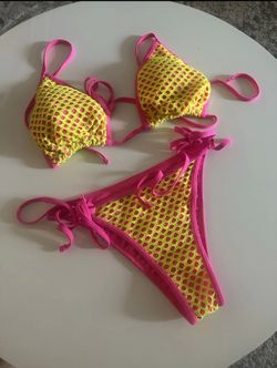 Bikini  swimsuit yellow with pink swim large