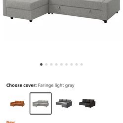 IKEA FRIHETEN Sleeper sectional Couch,3 seat w/storage, Faringe light gray
