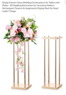 2PK -Column Wedding Centerpieces for Tables with Plates - 2ft Wedding Decoration for Ceremony Modern Rectangular Flowers Arrangements Display Rack fo