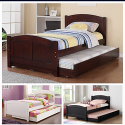 Twin twin size cherry trundle with orthopedic mattress
