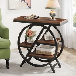 New - 4-Tier End Table, Small Side Table Snack Table with Storage Shelves