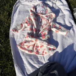 Pink And White Fuzzy Rabbit Robe