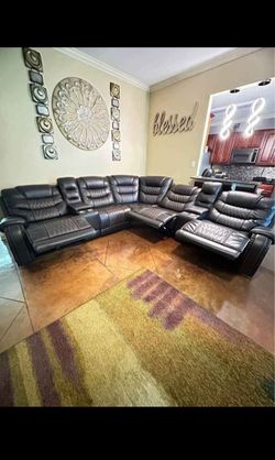 Black Top-Grain Leather Power Reclining Sectional