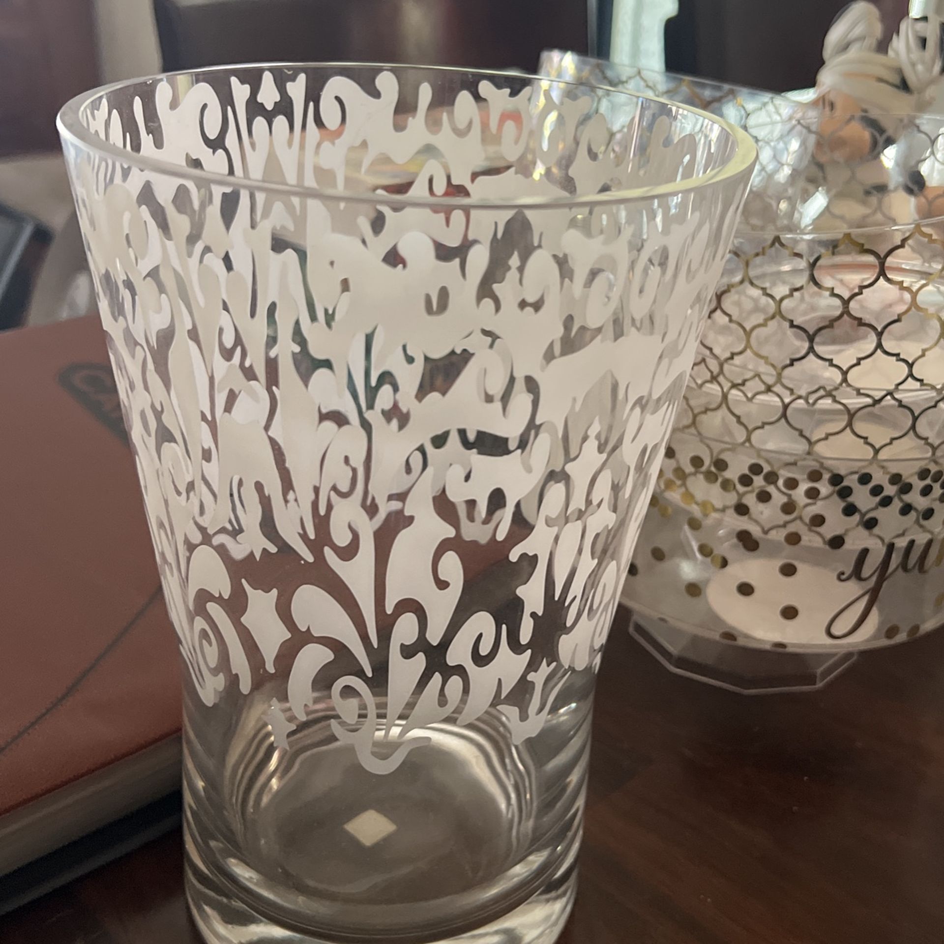 Partylite Couture Pillar Hurricane Candle Holder Flower Vase 10" Clear Frosted