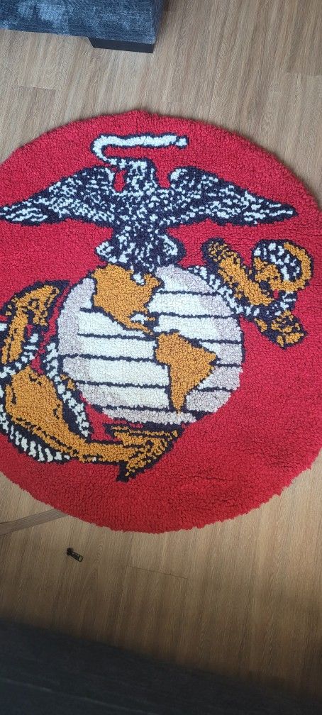Vintage Military Shaggy Latch Hook USMC Rug