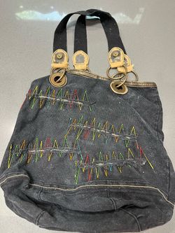 Black Canvas Tote Bag with Embroidery