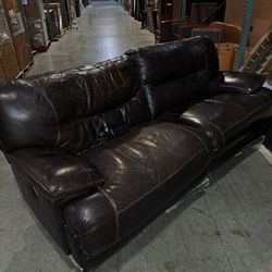 double recliner brown leather couch