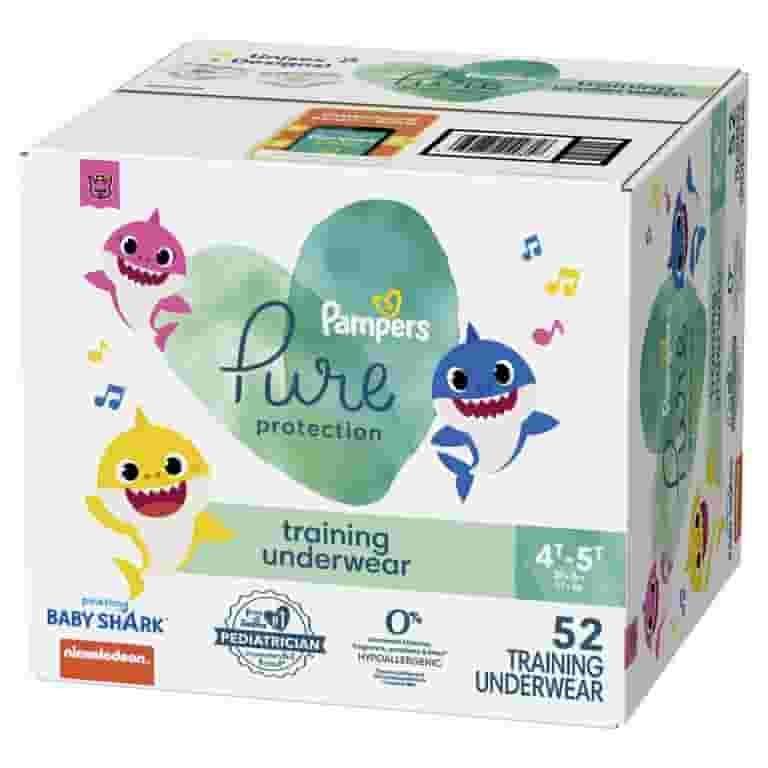2 BOXES Pampers Pure Baby Shark Unisex Potty Training Pants 4T5T, 52 Count