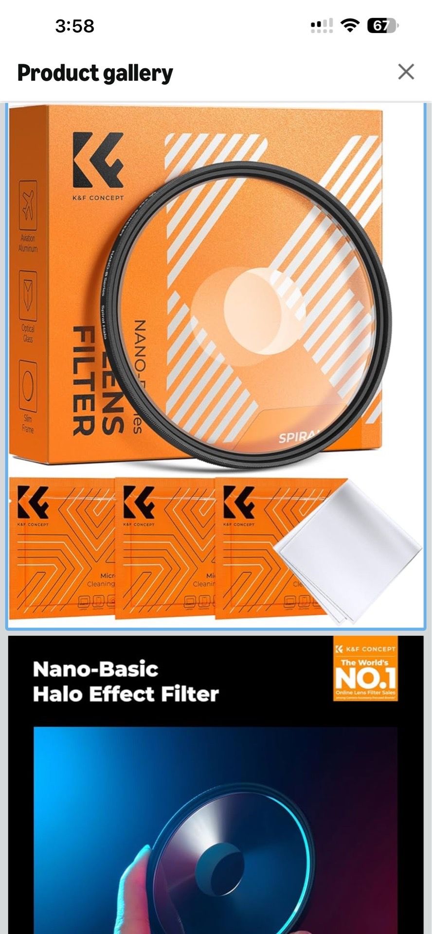K&F CONCEPT 58mm Spiral Halo Camera Lens Filter, Premium Optical Glass Halo Swirl Special Effect Filter with Cleaning Cloth for Camera Lens