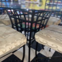 A Small Kitchen Or Dining 5 Pcs Set. A Iron Glass Table With 4 Sturdy Chairs . Like New