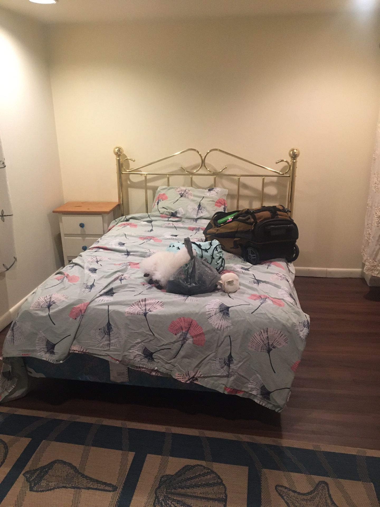 Metal framed full size bed with mattress and box spring