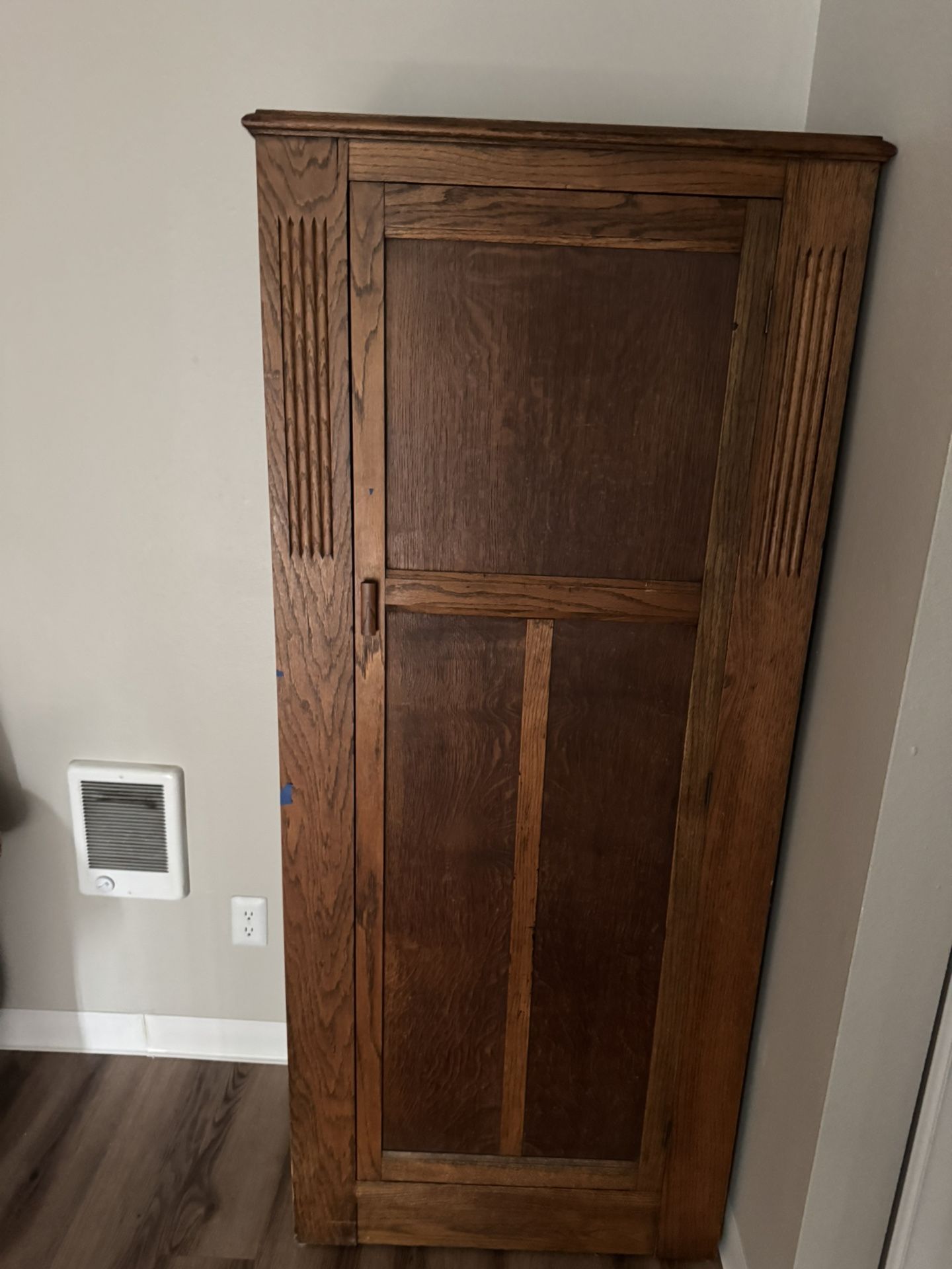 Antique Wooden Wardrobe With Hook And Mirror