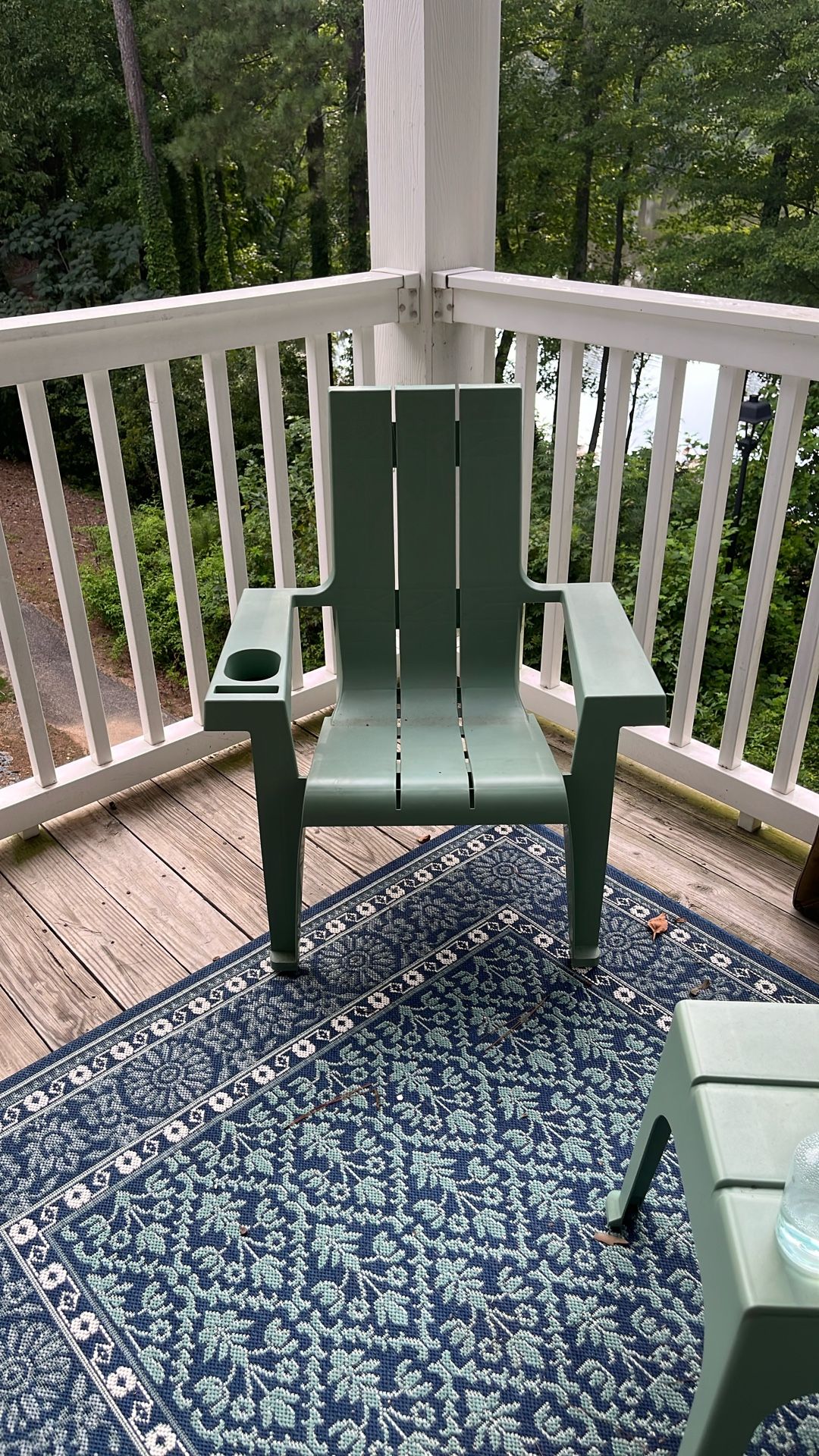 Green Plastic Adirondack Chairs & Patio Accent Table