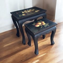 2 stackable French hand painted nest stackable accent console table  