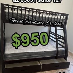 Bunk Bed Twin Over Full With Mattress And Drawers Brand New