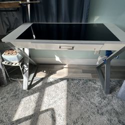 White Desk with Glass Top and Drawer