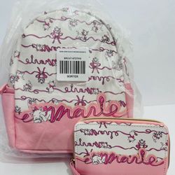 Disney Pink Marie Aristocats Bow Ribbon Mini Backpack And Wallet 