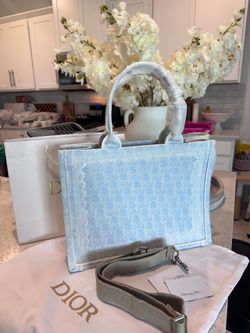 Medium blue embroidered tote