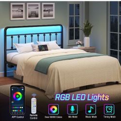 LED KING-SIZE Platform Bed Frame, 14 Inch Metal Platform with Headboard, Charging Station & LED Lights, Under Bed Storage, Heavy Duty,