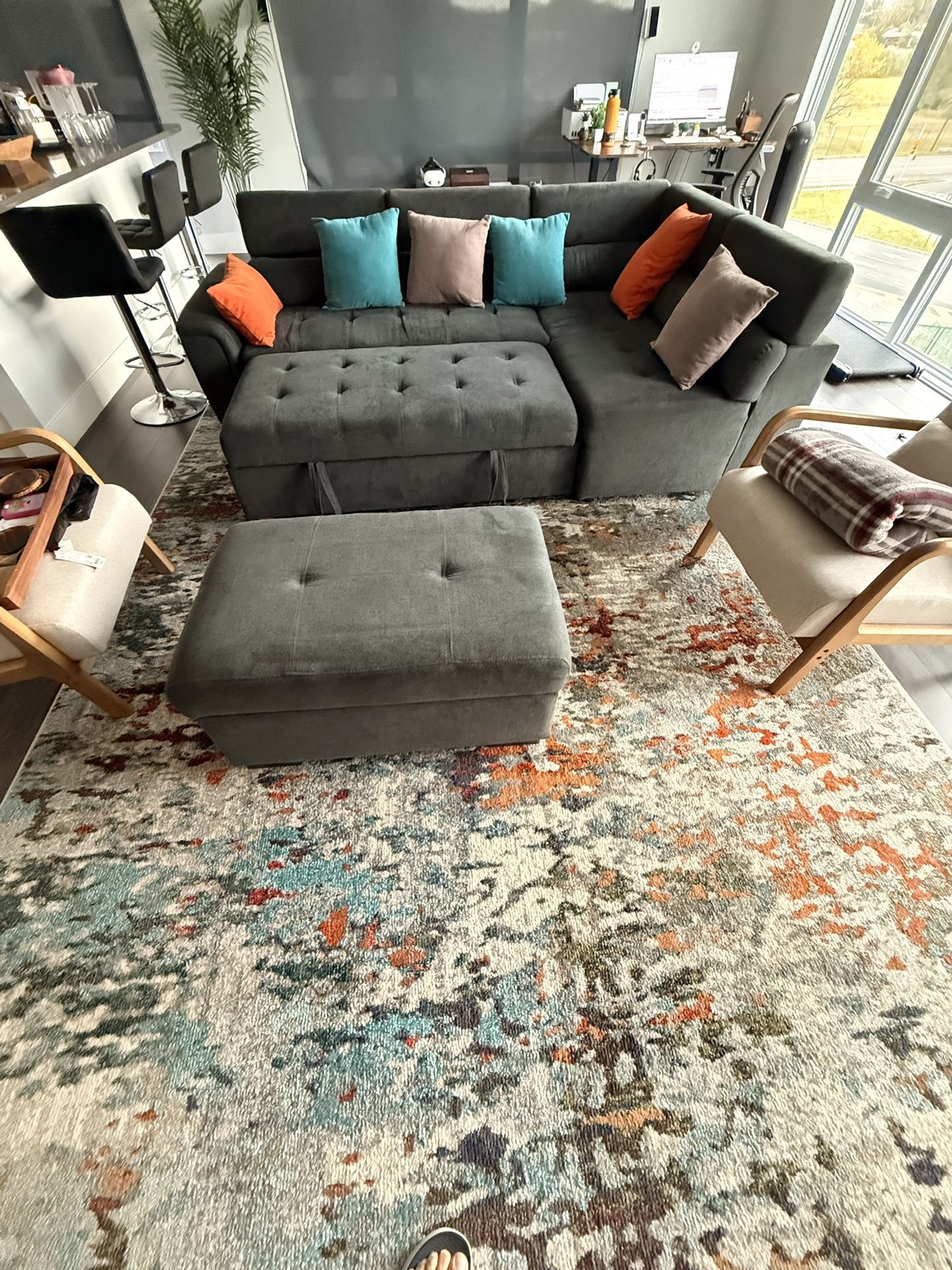 Sectional Sleeper Couch With Ottoman and 2 Accent Chairs