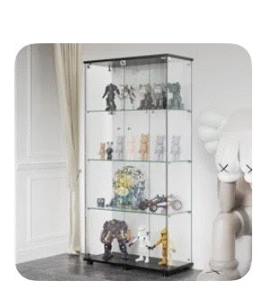 Romona Glass Display Cabinet Curio Cabinet, Bookcase with 4 Shelf Double Door, Black BRAND NEW IN BOX