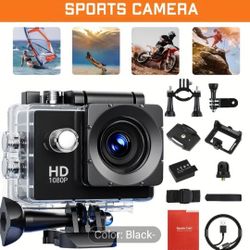 Compact 1080pP full High Definition Action Camera with 2" LCD Screen & 5MP Resolution. 170 degrees wide angle lens, 900mAh  rechargeable battery 