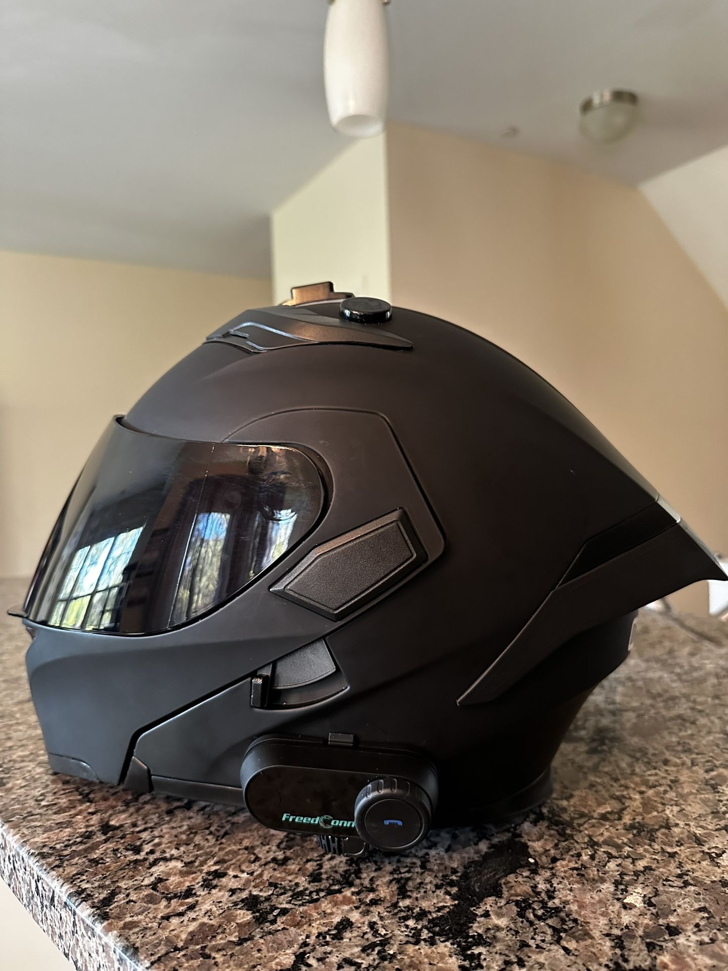 Motorcycle Modular Full Face Flip up Dual Visor Helmet + Spoiler + Motorcycle Bluetooth Headset